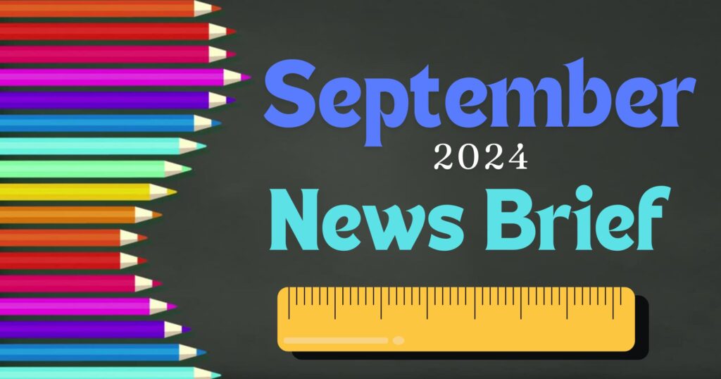 Colorful colored pencils and a ruler announcing Landmark Abstract's September 2024 News Brief