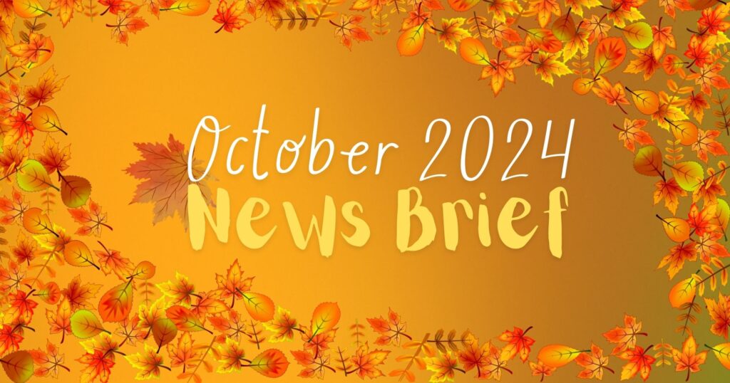 Fall leave frame text that states "October 2024 News Brief"