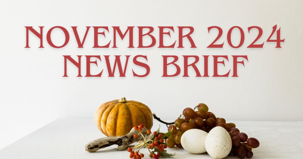 A simple holiday harvest on a white background with the text "November 2024 News Brief" from Landmark Abstract